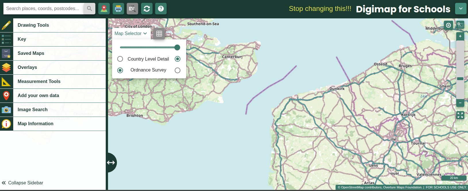 Image of OS MasterMap mapping, centred on the channel between England and France.